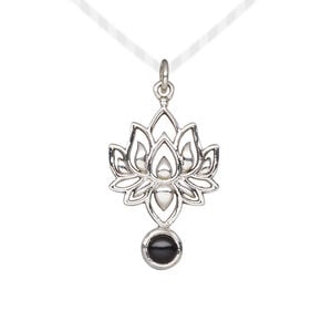 Drop 1pkg1, antiqued sterling silver and black onyx, 22.5x14.5mm lotus