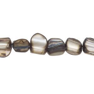 Mother-of-pearl shell 1pkg1, pebble bead 14 inch antique black / steel small to medium
