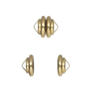 Clasp magnetic 1pkg12, 10.8x7.7mm ribbed rondelle, brass Mag-Lok&reg; 1-strand