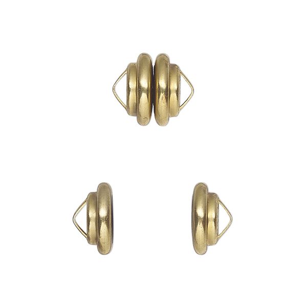 Clasp magnetic 1pkg12, 10.8x7.7mm ribbed rondelle, brass Mag-Lok&reg; 1-strand image number 0