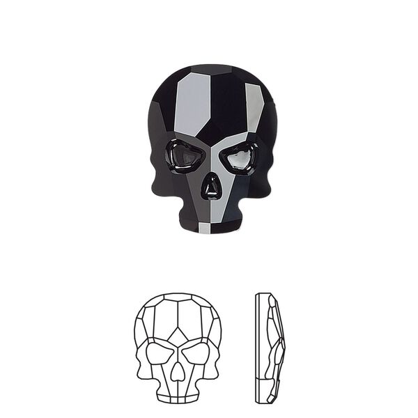 Flat back 30pk jet, Swarovski&reg; 18x14mm skull 2856 image number 0