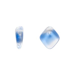 Bead, Czech pressed glass, blue/clear, 14x5mm diamond drop. Sold per 15" to 16" strand.