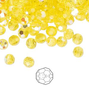 Bead 144pk citrine AB, Preciosa Czech crystal 5mm round