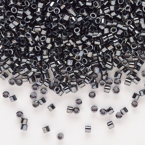 Seed bead, Delica&reg;, glass, pkg/7.5g, #10 round, opaque metallic gunmetal (DBM-0001). image number 0