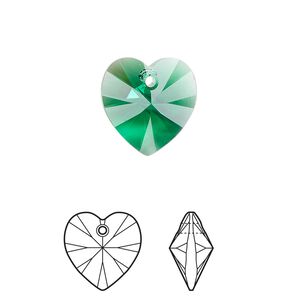 Drop 144pk majestic green, Swarovski&reg; 14mm pendant heart 6228