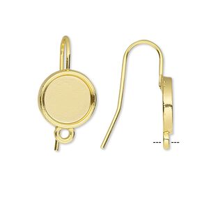 Ear wire fishhook 1pkg10 Almost Instant Jewelry&reg;, 19mm / 10mm round glue-in cab setting / closed loop, 18 gauge gold-finished brass 5 pair