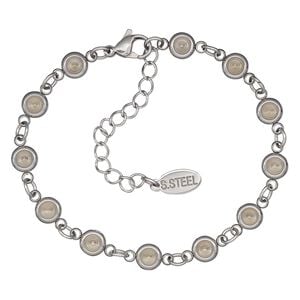 Bracelet, stainless steel, 6.5mm wide, 6-1/2 inches with 2-inch extender chain and lobster claw clasp with (12) PP32 chaton settings. Sold individually.