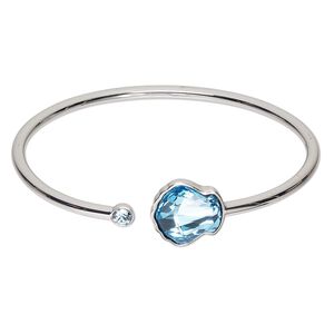 Bracelet, cuff, Everyday Jewelry&trade;, Crystal Passions&reg; and silver-plated "pewter", aquamarine, 16mm wide shell, 7 inches. Sold individually.