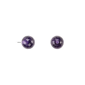 Amethyst 1pkg2, half-drilled faceted round bead natural 6mm