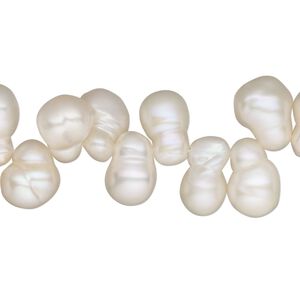 Pearl, cultured freshwater (bleached), white, 6-7mm top-drilled irregular peanut, C grade, Mohs hardness 2-1/2 to 4. Sold per 15-1/2" to 16" strand.