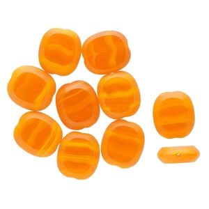 Bead 1pkg10, Czech glass, translucent orange and light orange, 14x12mm flat pillow with banded design.