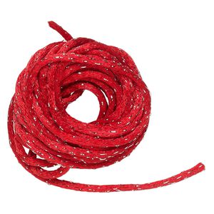 Cord, Satinique&trade;, satin, red and metallic silver, 2mm. Sold per pkg of 9-1/2 feet.