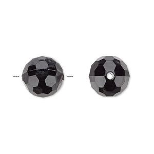 Bead, acrylic, opaque black, 12mm faceted round. Sold per 100-gram pkg, approximately 100 beads.