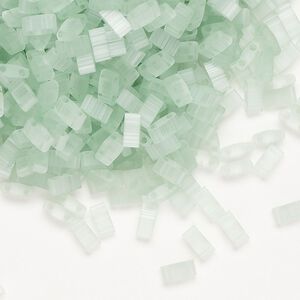 Seed bead, TILA&reg;, glass, pkg/40g, 5x2.3mm half tila rectangle, translucent silk luster mint green (HTL-2559-1).