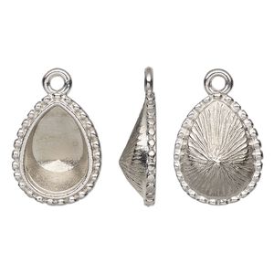 Drop, TierraCast&reg;, Almost Instant Jewelry&reg;, white bronze-plated pewter (tin-based alloy), 18x14mm teardrop with beaded edge and 14x10mm pear glue-in setting (4320). Sold per pkg of 2.