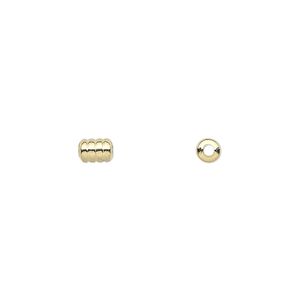 Bead 1pkg100 gold-plated, 5x4mm ribbed barrel, brass