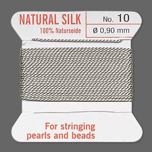 Thread, Griffin, silk, grey, size #10. Sold per 2-meter card (approximately 78 inches).