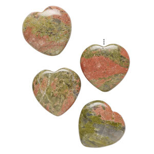 Unakite 1pkg4, half-drilled puffed heart drop natural 19-20mm