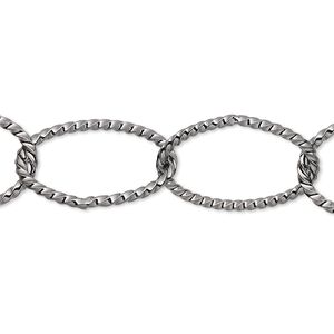 Chain 1pkg1 gunmetal-plated cable, 14mm twisted oval, brass 5 foot unfinished