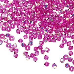Bead 48pk fuchsia AB, Preciosa Czech crystal 3mm bicone