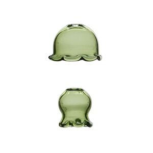 Component, glass, green, 24x16mm and 16x16mm jellyfish, handmade. Sold per 2-piece set.