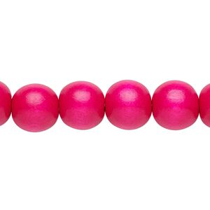 Bead 1pkg1, Taiwanese cheesewood (dyed / waxed), dark pink, 9-10mm round, 15-1/2 to 16 inches.