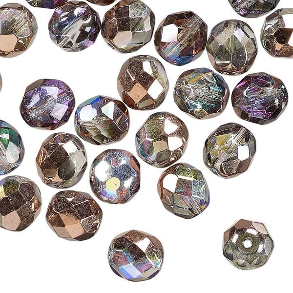 Czech fire-polished glass 1pkg50, faceted round bead half-coated Capri gold / copper clear AB 8mm image number 0