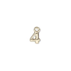 Charm, gold-finished "pewter" (zinc-based alloy), 7.5x6.5mm number 4. Sold per pkg of 2.