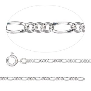 Chain 1pkg1 sterling silver figaro, 1.6mm fine / mixed clasp, Gossamer&trade; 24 inch