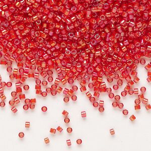 Seed bead, Delica&reg;, glass, pkg/50g, #11 round, opaque white-lined luster flame red (DB-1780).