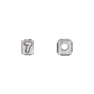 Bead 1pkg4 pewter, 8x6mm rectangle / number 7, antiqued Dione&reg;