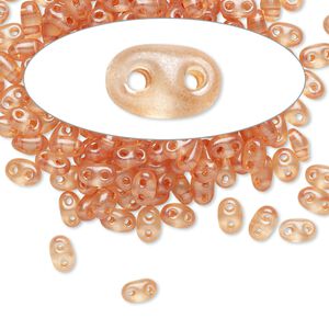 Seed bead, Preciosa Twin&trade; Czech glass, pkg/50g, 5x2.5mm oval, translucent brown terra pearl clear, (08318).