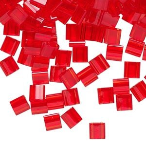 Seed bead, TILA&reg;, glass, pkg/10g, 5mm full tila square, transparent light fire red, (TL-140).