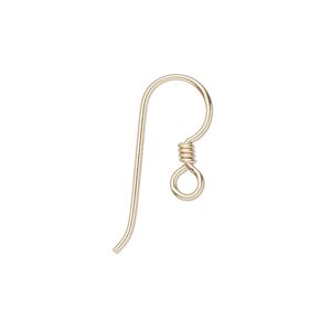 Ear wire, 14Kt gold-filled 1pkg50, 14.5mm fishhook with 2mm coil and open loop, 20 gauge, 25 pairs.