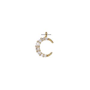Charm, cubic zirconia and gold-finished brass, clear, 10x8.5mm single-sided moon. Sold individually.