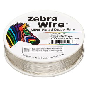 Wire, Zebra Wire&trade;, silver-plated copper, round, 30 gauge. Sold per 1/4-pound spool, approximately 215 yards.