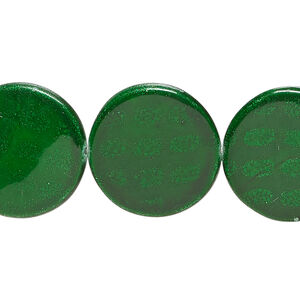 Mother-of-pearl shell 1pkg1, puffed flat round bead 15 inch dark green 19-20mm