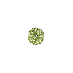 Bead, glass rhinestone / epoxy / resin, green, 10mm round. Sold individually.