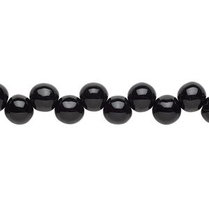 Bead, Preciosa, Czech pressed glass druk, opaque jet, 6mm top-drilled round. Sold per pkg of 30.