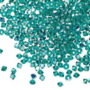 Bead 144pk emerald AB, Preciosa Czech crystal 3mm bicone