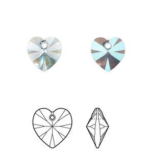 Drop 288pk aquamarine shimmer, Swarovski&reg; 10mm pendant heart 6228