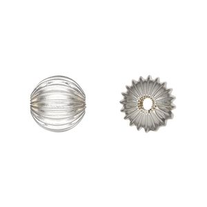 Bead 1pkg10 silver-plated, 11.5mm corrugated round, brass