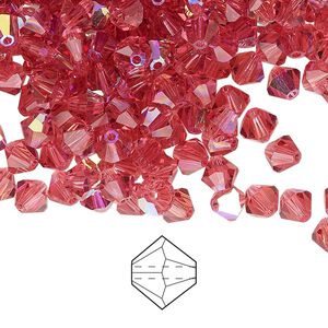 Bead 24pk Indian pink AB, Preciosa Czech crystal 5mm bicone