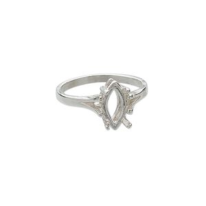 Ring, Sure-Set&trade;, sterling silver, smooth band with 12x6mm 4-prong faceted marquise setting, size 7. Sold individually.