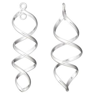 Focal, sterling silver, 47x11mm double spiral and loop. Sold per pkg of 2.