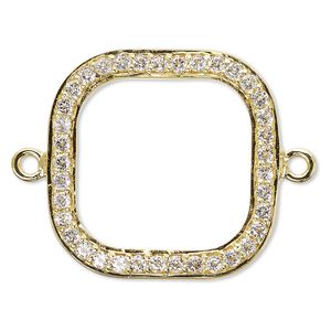 Link, white topaz (natural) and gold-finished sterling silver, 20x20mm single-sided open square. Sold individually.