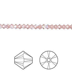 Bead 144pk light rose shimmer, Crystal Passions&reg; 3mm bicone 5328