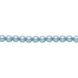 Bead, Czech pearl-coated glass druk, opaque iridescent blue/grey, 4mm round. Sold per 15-1/2" to 16" strand.