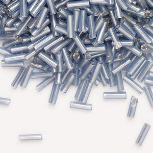 Bead, Ming Tree&trade;, bugle bead, glass, pkg/1/4 pound, 1/4 inch, silver-lined translucent grey/blue.