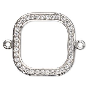 Link, white topaz (natural) and sterling silver, 20x20mm single-sided open square. Sold individually.